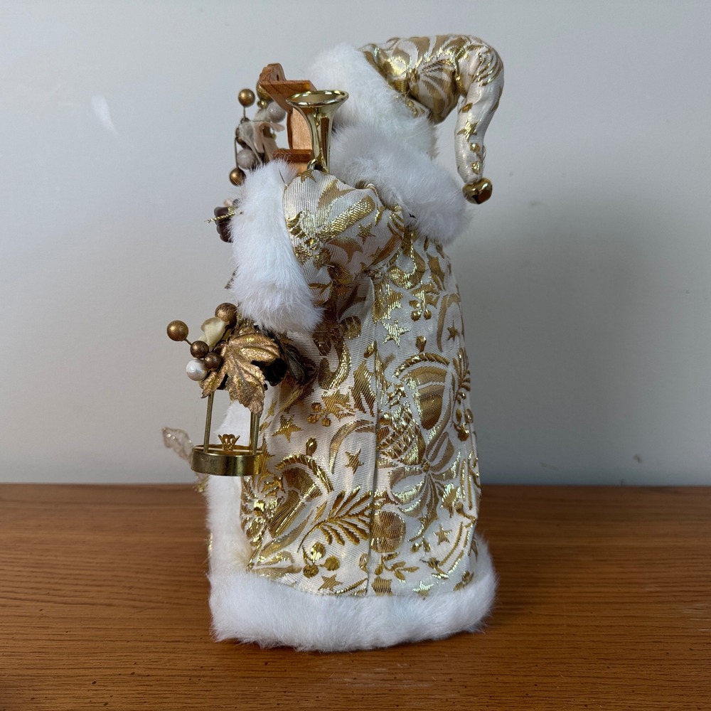 Black Santa Claus Christmas Tree Topper Gold White Brocade Grandfather Clock - Picture 3 of 6